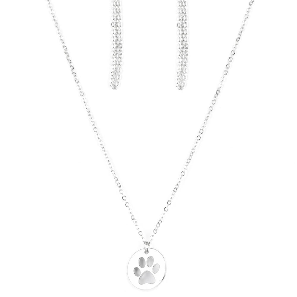 Silver paw print necklace